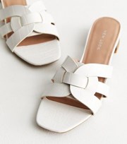 New Look White Faux Croc Mule Block Heel Sandals